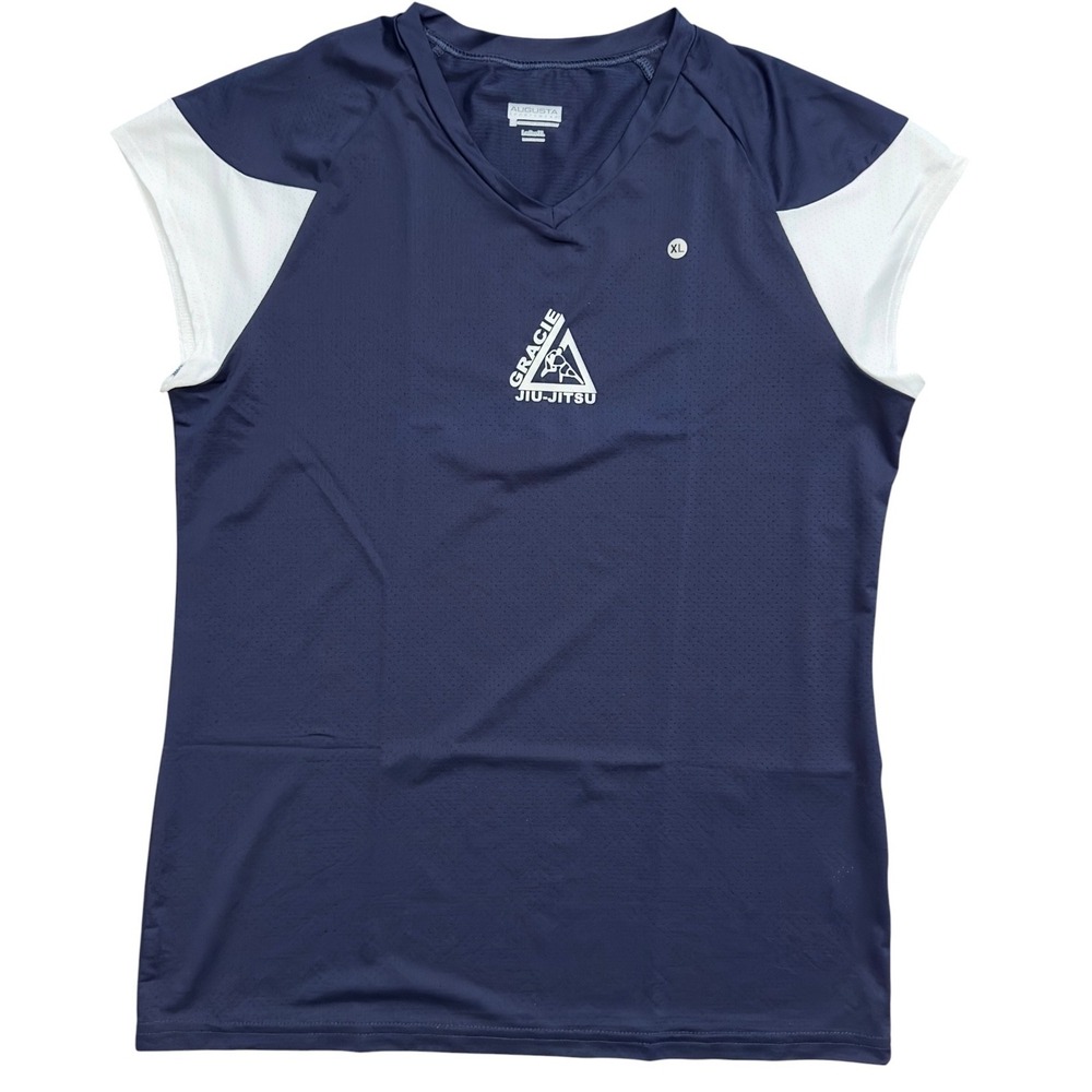 Gracie Jiu-Jitsu Women's Dry-Fit V-Neck Performance Mesh Training Top Navy/White